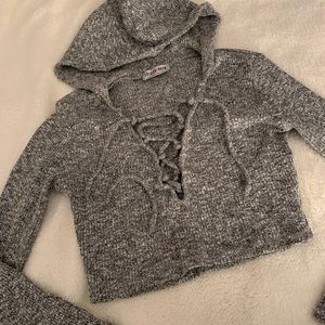 📦MOVING SALE📦 cropped grey hoodie lace up